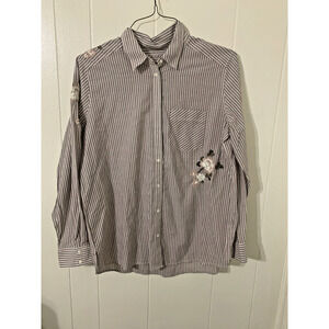 NWT Express Boyfriend Women's Long Sleeve Button Up Striped Embroidered Shirt L